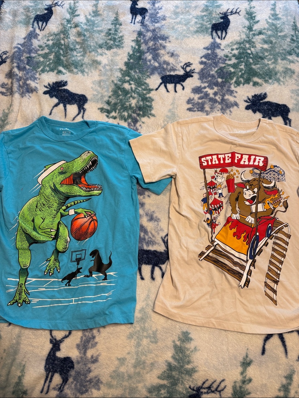 Blue Dino Basketball Graphic Tee for Kids - Unbranded